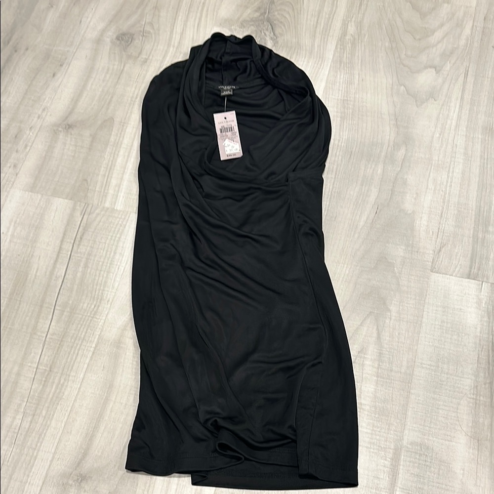 NWT XSP Ann Taylor Petites Black Ruched Top